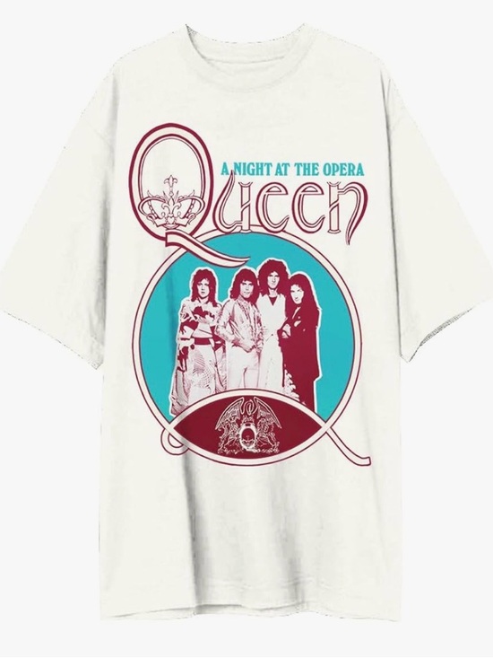 Queen Other - Queen 'A Night at the Opera' White Graphic Short Sleeve Tee 100% Cotton
